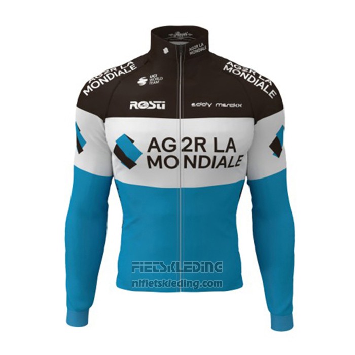 2019 Fietskleding Ag2r La Mondiale Zwart Wit Blauw Lange Mouwen en Koersbroek